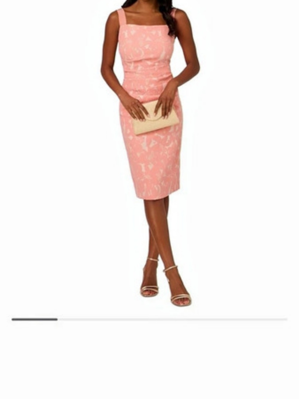 Adrianna Papell Hibiscus Jacquard Tucked Dress Floral Midi Dress in Pink NWT